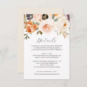 Carte Détails du Mariage Floral Orange Fall