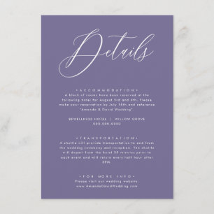 Carte Détails du Mariage Lavender Purple Lilac