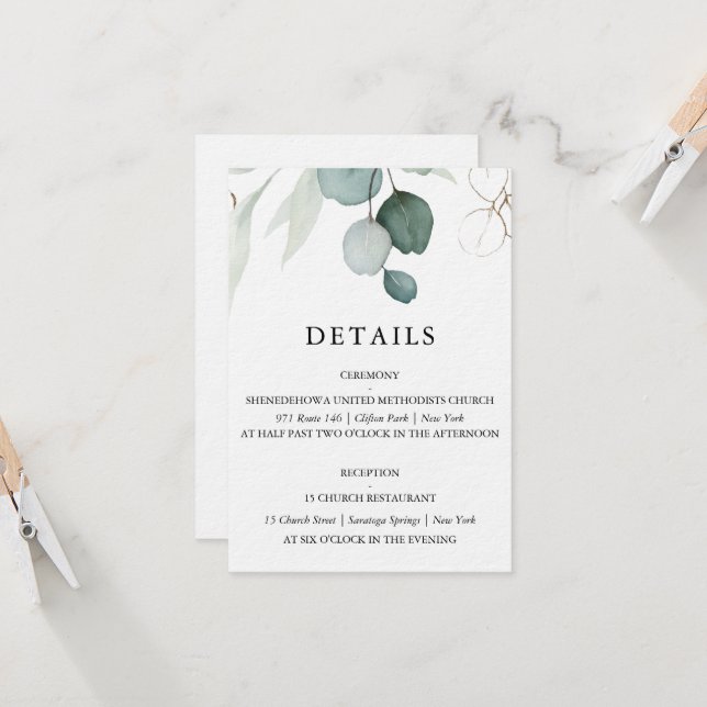Carte Détails Mariage Eucalyptus (Devant/Arrière en situation)