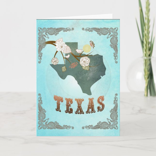 Carte d'état du Texas Vintage moderne - Aqua Blue (Devant)