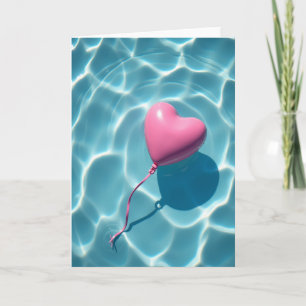 Carte d'été avec ballon en forme de cœur rose