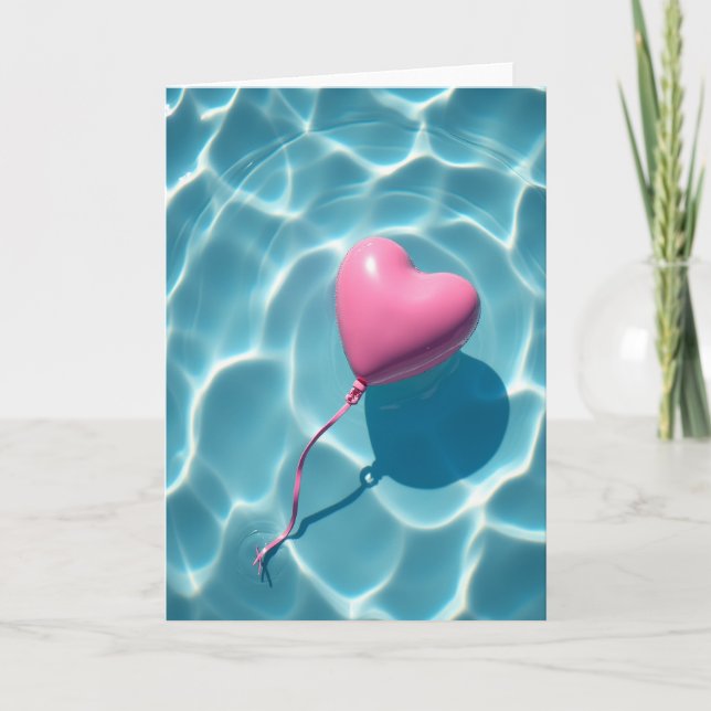 Carte d'été avec ballon en forme de cœur rose (Devant)