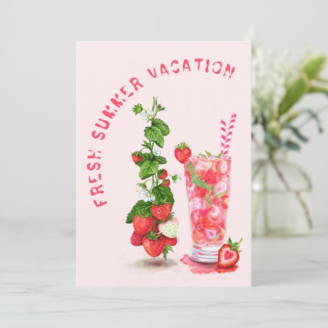 Carte d'été de boisson fraîche aux fraises (Debout devant)