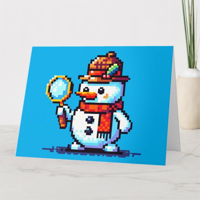 Carte Détective Snowman - Drôle Pixel Art Mystère d'hive (Devant)