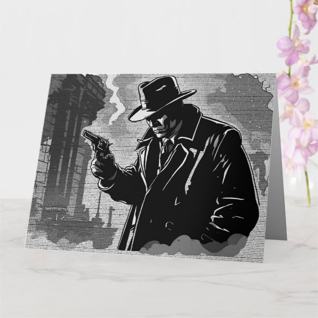 Carte Détective urbain bourru de style graphique BD noir (Orchidée)