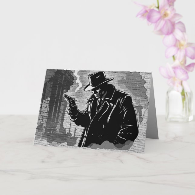 Carte Détective urbain bourru de style graphique BD noir (Orchidée)