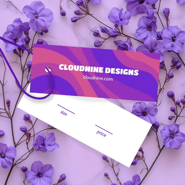 Carte d'étiquette de prix de vêtements à rayure vi (Purple Stripe Waves CUSTOM Clothing Size Price Hangtag Display Card
)