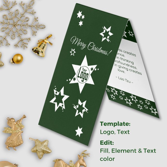 Carte d'étoiles de Noël du service de pelouse Logo (Custom Logo Lawn Service Christmas Stars Card, Green and White Card)