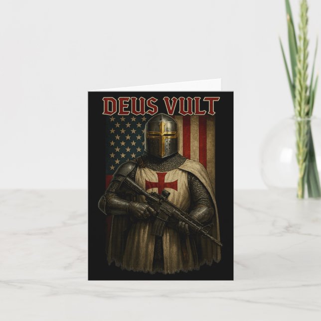 Carte Deus Vult_ Chevalier Templier Médiéval Drapeau Amé (Devant)