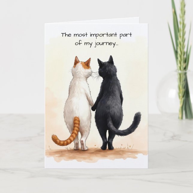 Carte Deux amis chats marchent pour l'anniversaire (Devant)