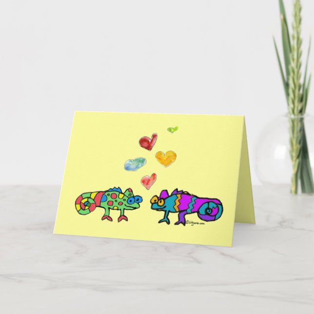 Carte Deux Cartoon Chameleon En Love Card (Devant)