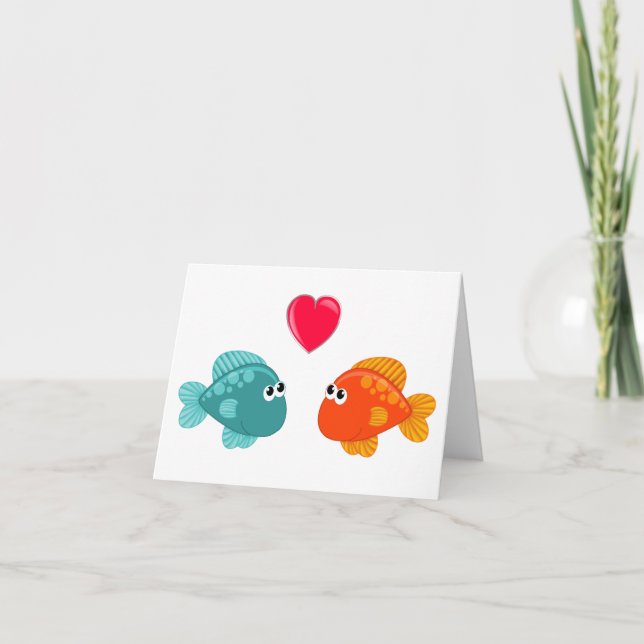Carte Deux Cartoon Fish Love Coeur Générique Toute utili (Devant)