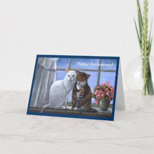 Carte DEUX CHATS : Annniversary :  ART EN PASTEL