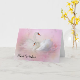 Carte Deux cygnes sur Mariage Arrière - plan rose