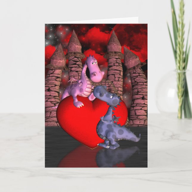Carte deux dragons mignons, un sur un coeur un (Devant)