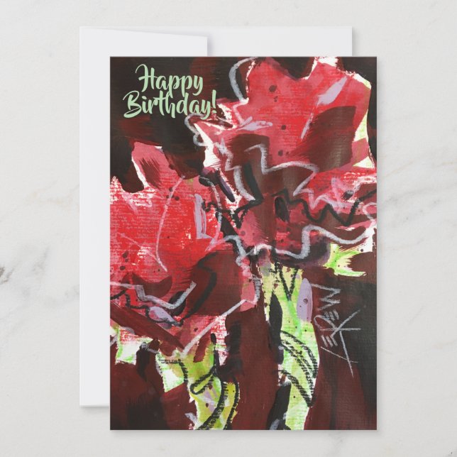 Carte Deux fleurs rouges Crayon résiste par Larry Lerew (Devant)