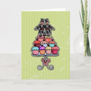 Carte Deux grooms sur cupcakes