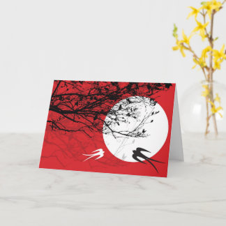 Carte Deux hirondelles orientales au clair de lune avec