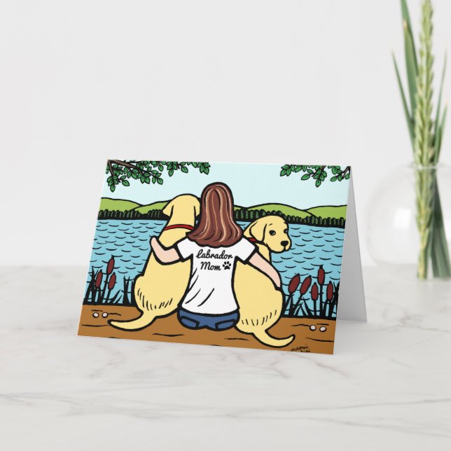Carte Deux Labradors jaune et maman longtemps (Devant)
