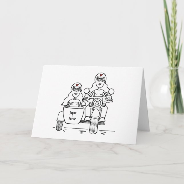 Carte Deux mariées moto et side-car mariage (Devant)