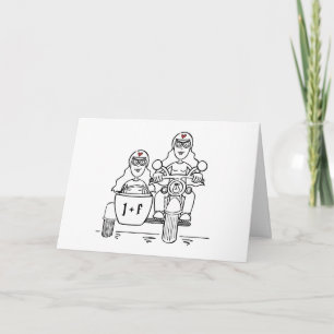 Carte Deux mariées moto et side-car mariage