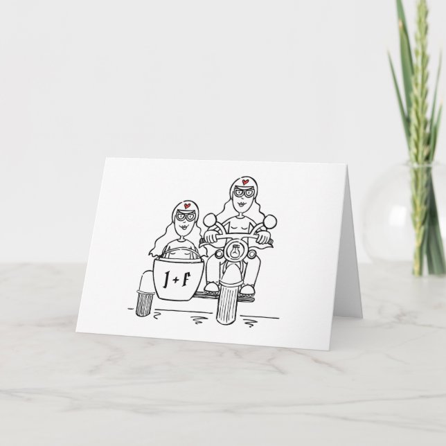 Carte Deux mariées moto et side-car mariage (Devant)