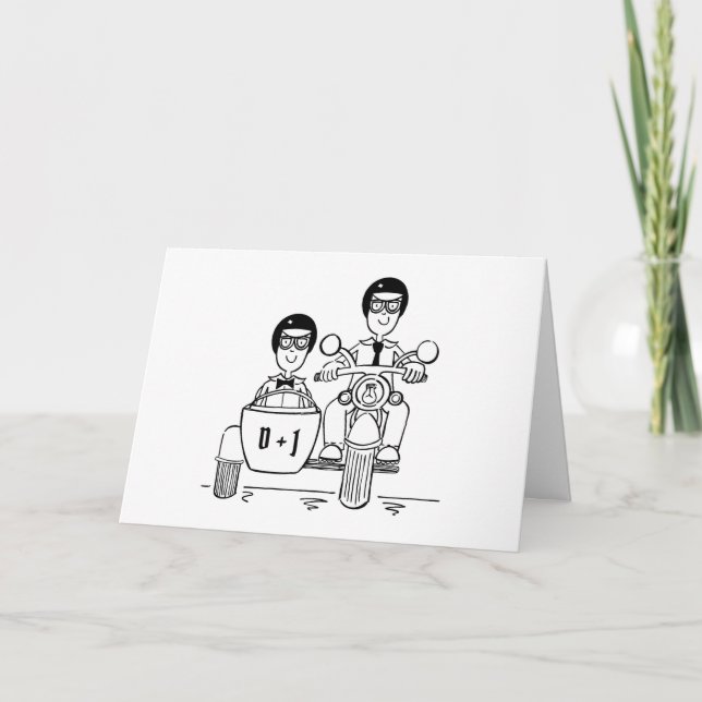 Carte Deux mariés moto et side-car mariage (Devant)
