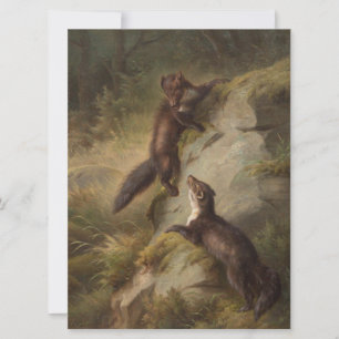 Carte Deux martres en bois (Art animal)