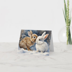 Carte Deux mignons lapins de lapin serrés dans le blanc 