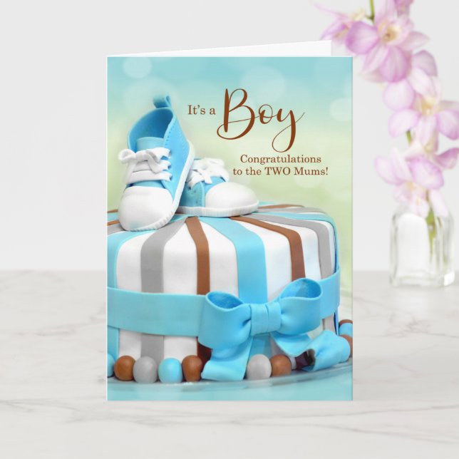 Carte DEUX MUMS Nouveau bébé garçon Félicitations (Orchidée)