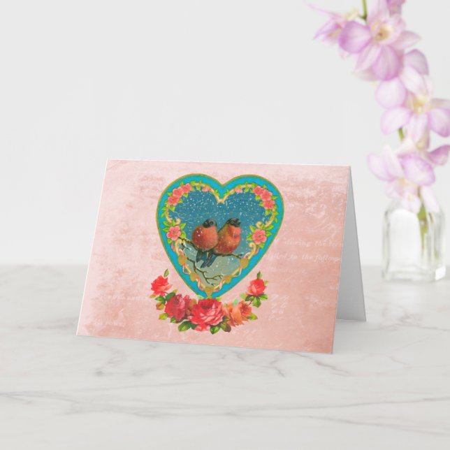 Carte Deux oiseaux dans une Saint-Valentin cœur (Orchidée)