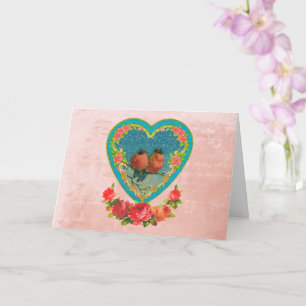 Carte Deux oiseaux dans une Saint-Valentin cœur