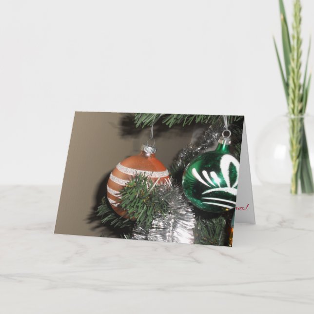 Carte « Deux ornements de Noël antiques pour arbre (Devant)