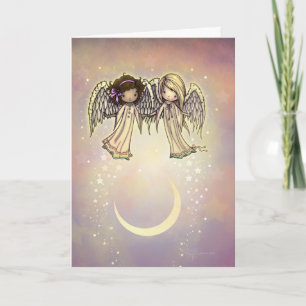 Carte Deux petits anges dans un art nocturne scintillant