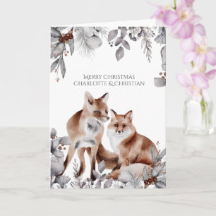 Carte Deux renards roux Noël personnalisé