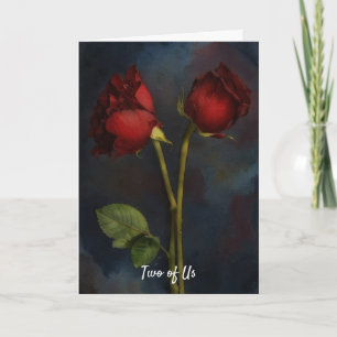 Carte Deux roses rouges s'aiment ensemble 