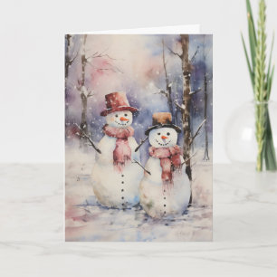 Carte Deux Snowmen en Casquette et Écarts voeux de Noël