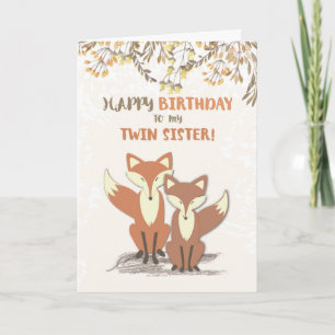 Carte Deux soeurs Renards d'anniversaire, Feuilles sur B