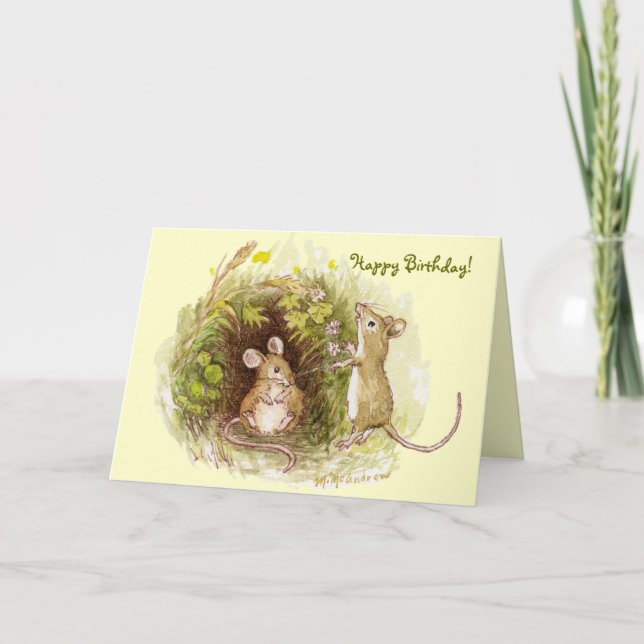 Carte Deux souris dans l'herbe - joyeux anniversaire (Devant)