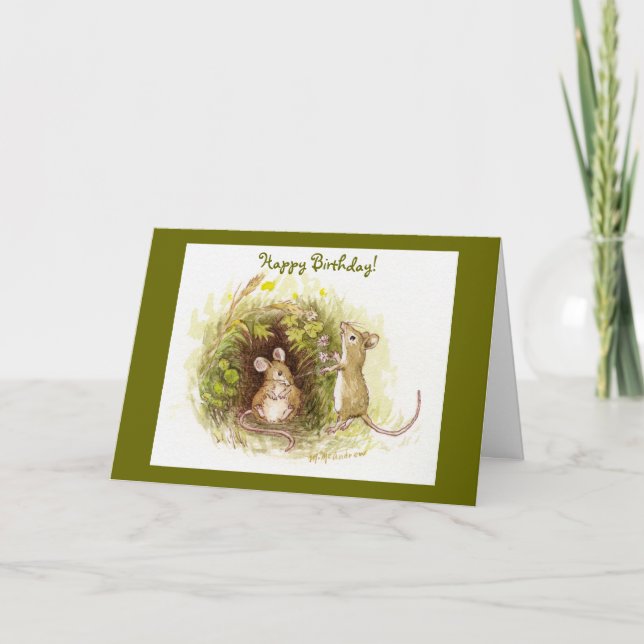 Carte Deux souris dans l'herbe - Joyeux anniversaire (Devant)
