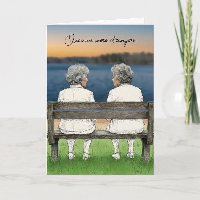 Carte Deux vieilles dames d'anniversaire sur un banc (Devant)