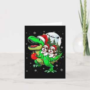 Carte Deux Xmas Shih Tzus Riding T-rex Reindeer Lover Ki