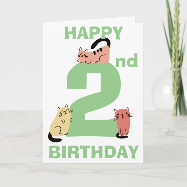 Carte Deuxième anniversaire 2e Doodle Chats Message pers (Devant)