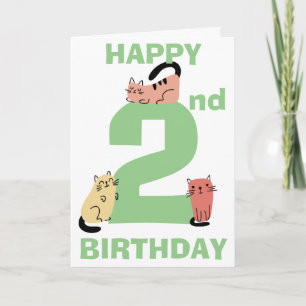 Carte Deuxième anniversaire 2e Doodle Chats Message pers