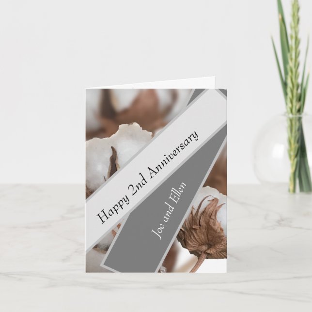 Carte Deuxième anniversaire avec le plante de coton (Devant)