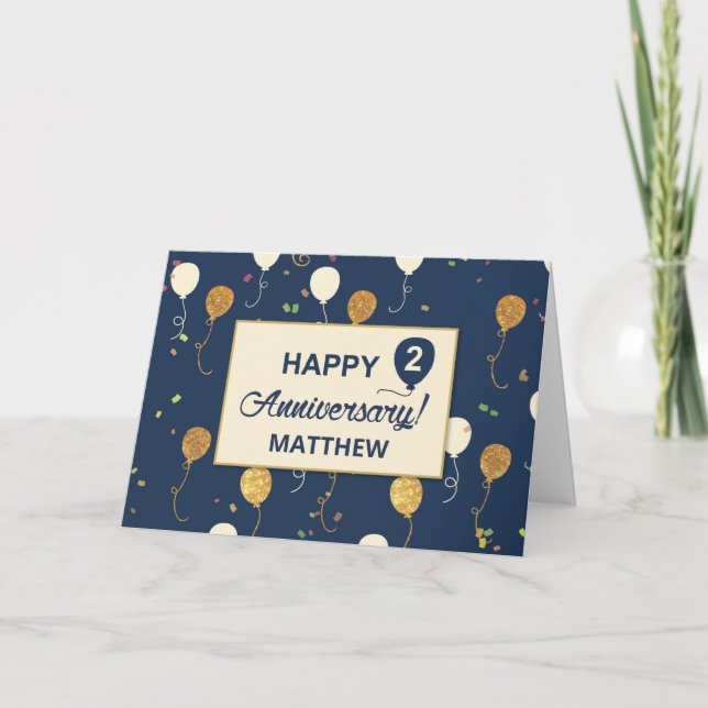Carte Deuxième anniversaire de l'employé Ballons d'or (Devant)
