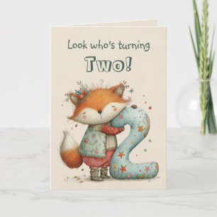 Carte Deuxième anniversaire de Sweet Fox pour un enfant 