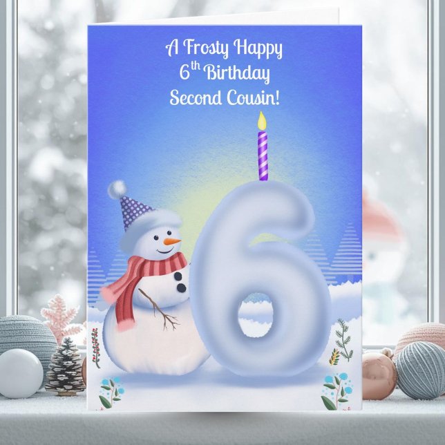 Carte Deuxième cousin 6ème anniversaire Bonhomme de neig (Créateur téléchargé)