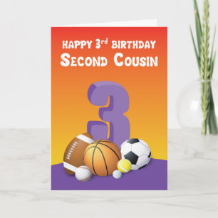 Carte Deuxième Cousin Girl 3e Anniversaire Balles de spo
