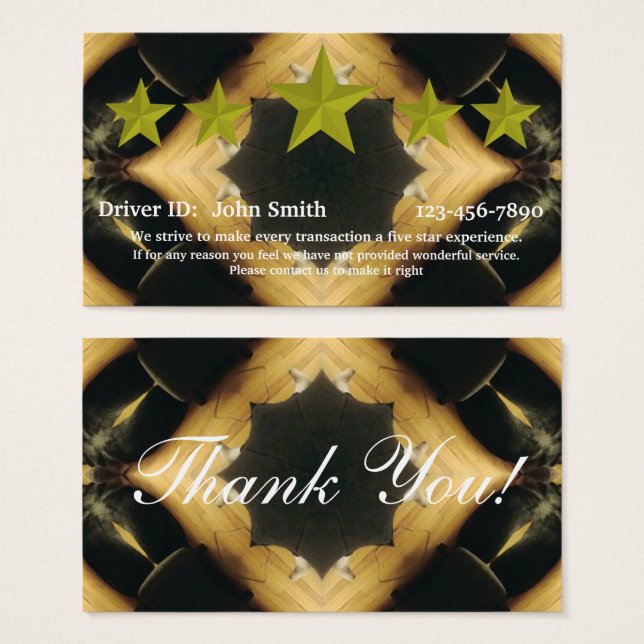 Carte d'évaluation 5 étoiles pour conducteur profe (Devant & derrière)